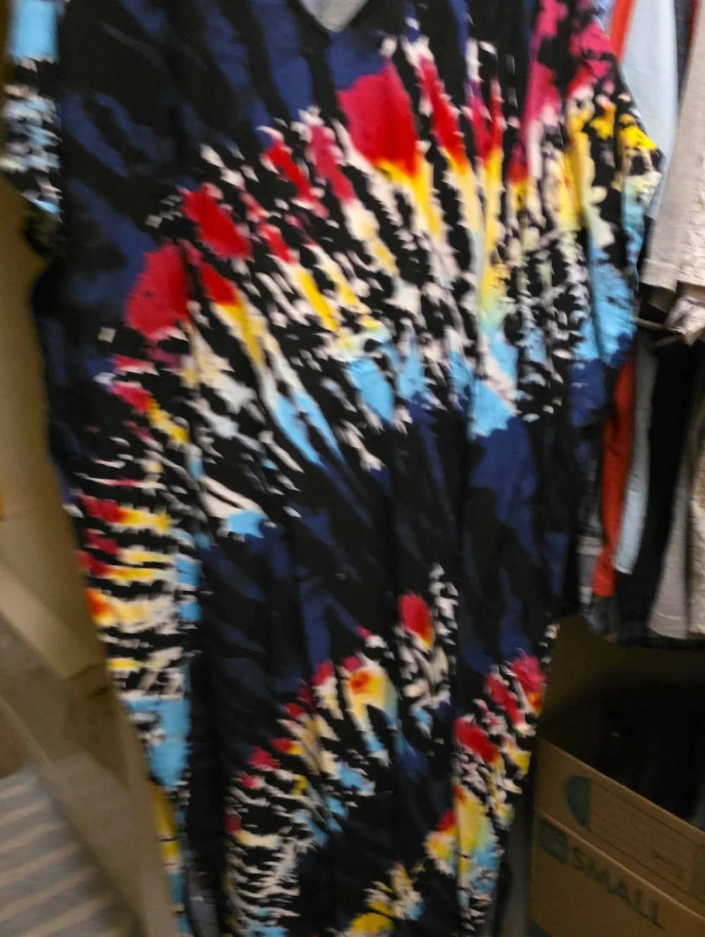 Black Tie-Dye Print Women’s Dress with Multicolor Accents